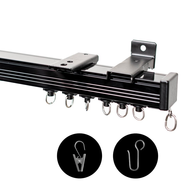 RoomDarkning Ceiling Curtain Track Ceiling Wall Mount Room Divider Curtains Track Rods Heavy Duty Ceiling Track Curtain Rail RV Ceiling Track for Curtains with Rollers Hooks Clips for 36ft Black - Image 2