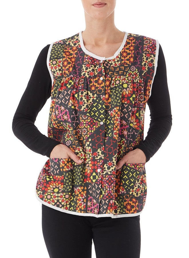 AmeriMark Easy-Care Snap Front Cobbler Aprons Vest with Two Patch Pockets Black Patchwork 1X - Image 1