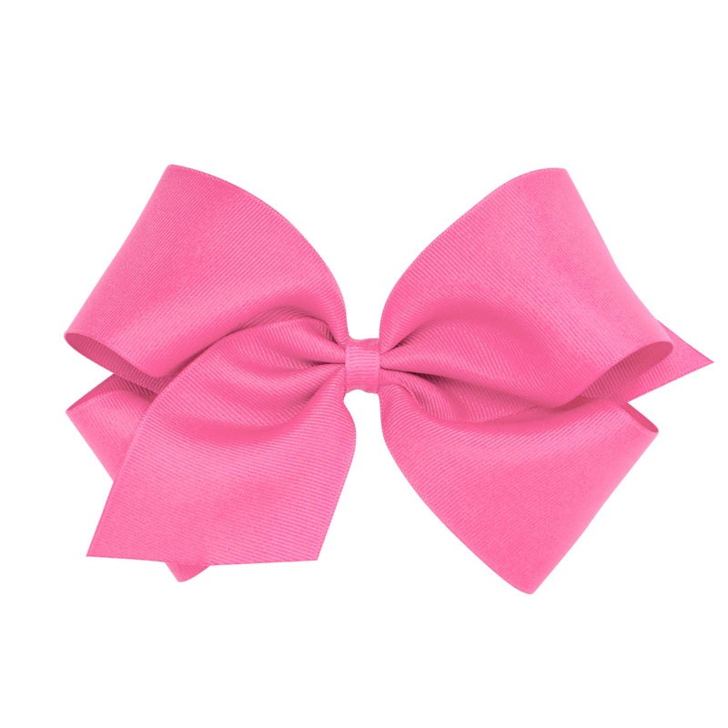 Wee Ones Girls' Plain Wrap Classic Grosgrain Hair Bows on a WeeStay No-Slip Hair Clip, Handmade, King, Hot Pink - Image 1