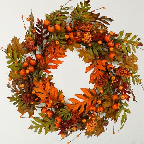 AMF0RESJ Artificial Fall Wreaths for Front Door Autumn Oak Wreath with Oak Leaves,Acorns,Berries,Pomegranates for Front Door Indoor Outdoor Farmhouse Home Wall Window Festival Wedding Decor - Image 1