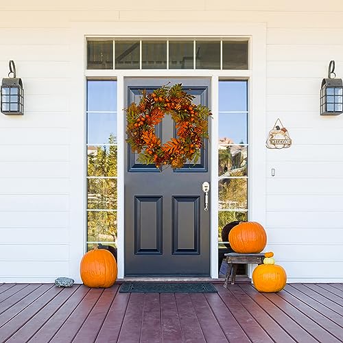 AMF0RESJ Artificial Fall Wreaths for Front Door Autumn Oak Wreath with Oak Leaves,Acorns,Berries,Pomegranates for Front Door Indoor Outdoor Farmhouse Home Wall Window Festival Wedding Decor - Image 2