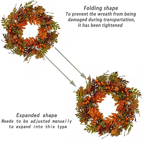 AMF0RESJ Artificial Fall Wreaths for Front Door Autumn Oak Wreath with Oak Leaves,Acorns,Berries,Pomegranates for Front Door Indoor Outdoor Farmhouse Home Wall Window Festival Wedding Decor - Image 5