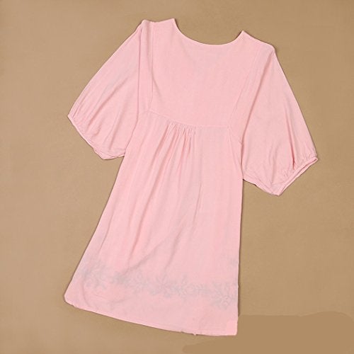 Kafeimali Summer Dress V Neck Mexican Embroidered Peasant Women's Dressy Tops Blouses (Pink) - Image 2