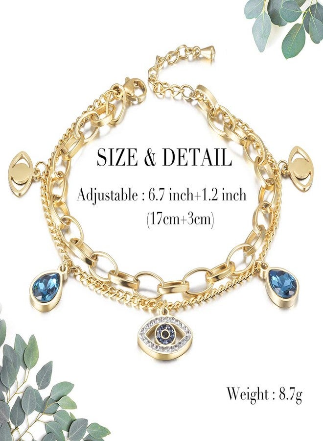 CIUNOFOR 14K Gold Filled Evil Eye Bracelets for Women, Adjustable Bead Bracelet Cute Evil Eye Bracelet Gold Paperclip Chain Bracelets for Unisex Adults (style 3) - Image 5