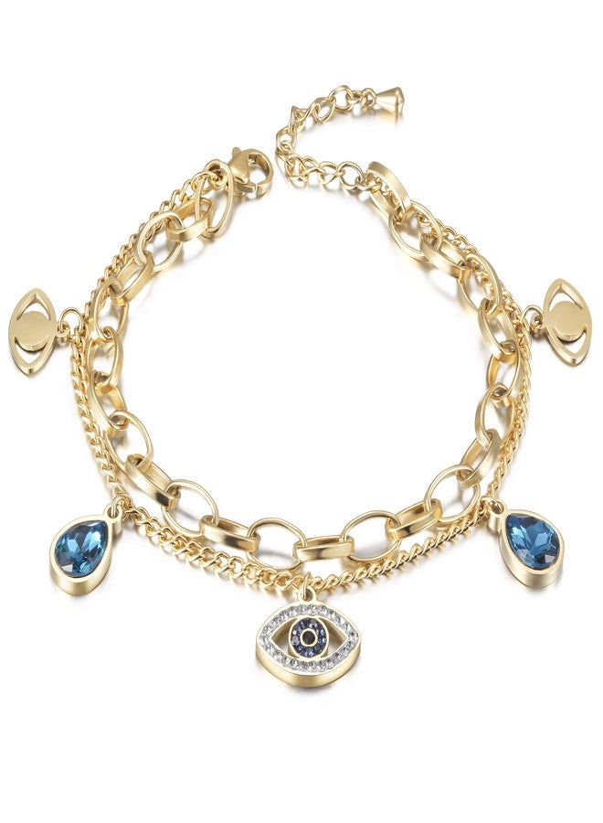 CIUNOFOR 14K Gold Filled Evil Eye Bracelets for Women, Adjustable Bead Bracelet Cute Evil Eye Bracelet Gold Paperclip Chain Bracelets for Unisex Adults (style 3) - Image 1