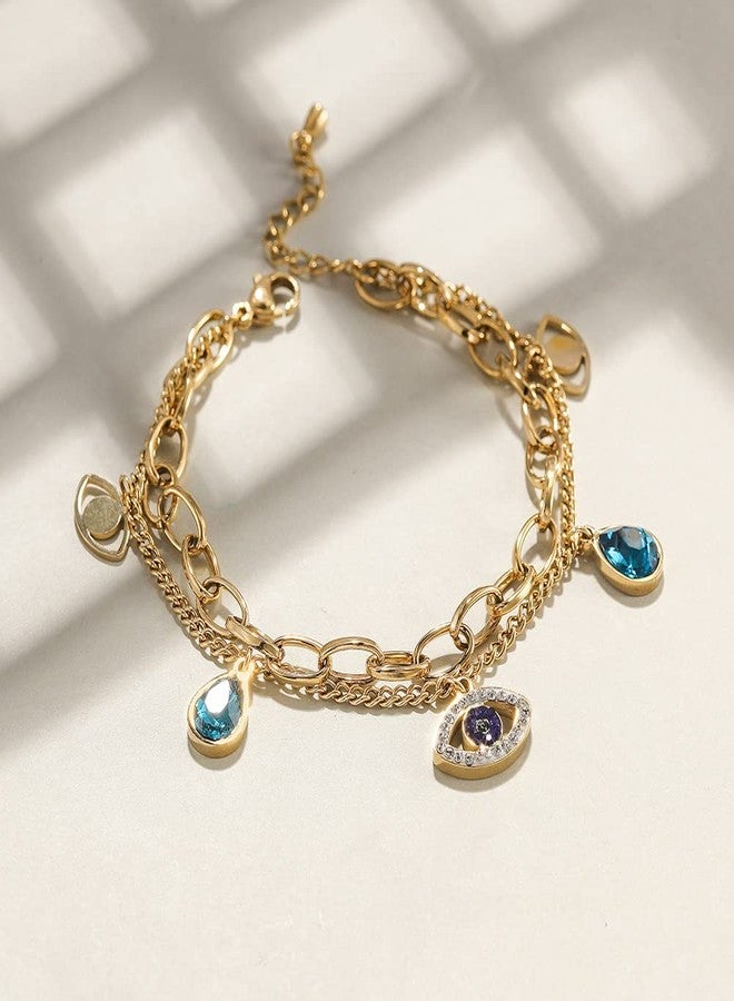 CIUNOFOR 14K Gold Filled Evil Eye Bracelets for Women, Adjustable Bead Bracelet Cute Evil Eye Bracelet Gold Paperclip Chain Bracelets for Unisex Adults (style 3) - Image 2