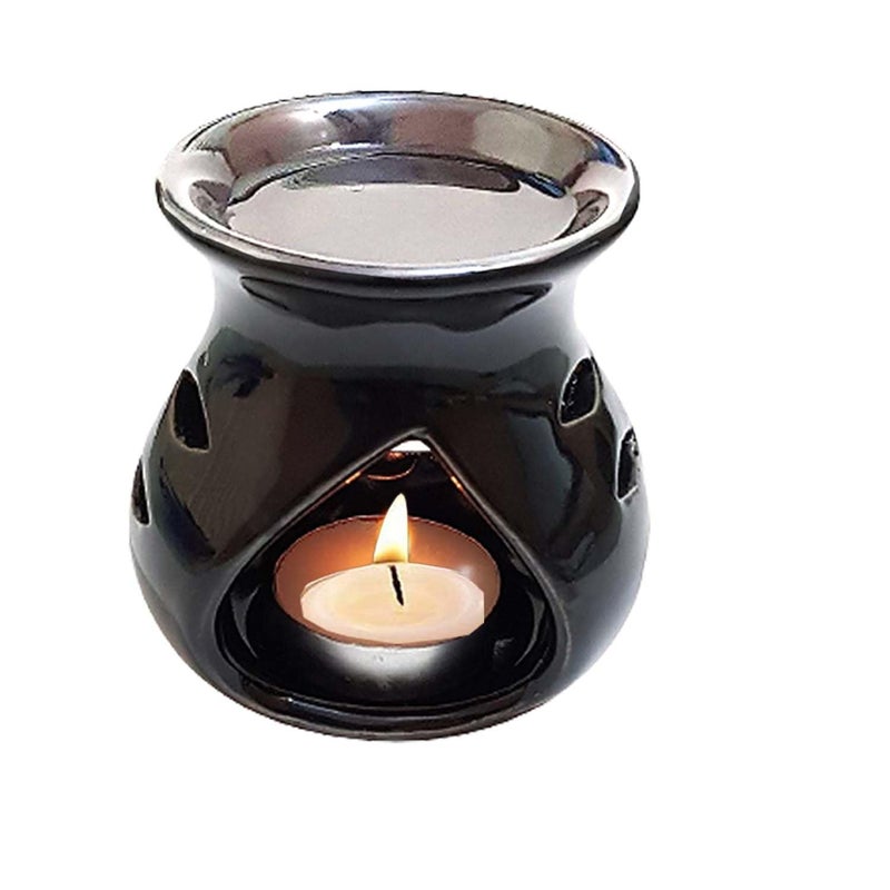 Gwan Ceramic Aroma Diffuser Oil Burner Clay Candle Operated Aroma Burner Oil (Pack of 1 Black) - Image 2
