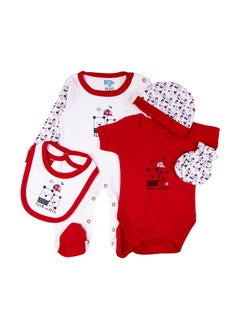 Babies Basic 5 Piece Unisex 100% Cotton Gift Set Include Bib, Romper, Mittens, Cap And Sleepsuit/Jumpsuit- Rain  - Image 2