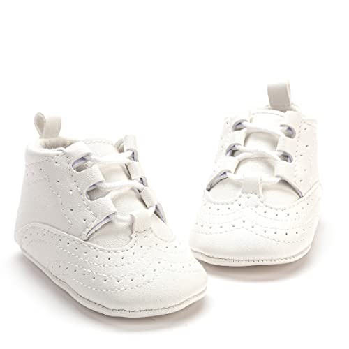 Csfry أحذية عالية للرضع من Csfry للأولاد، أحذية رياضية PU بيضاء، 12-18 شهرًا - Image 2