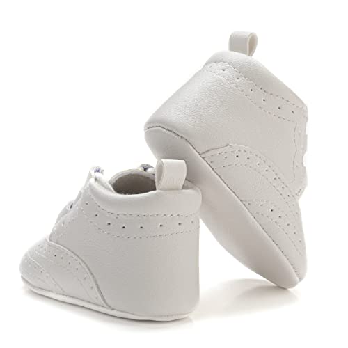 Csfry أحذية عالية للرضع من Csfry للأولاد، أحذية رياضية PU بيضاء، 12-18 شهرًا - Image 5