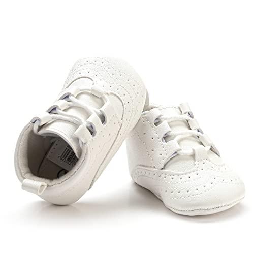 Csfry أحذية عالية للرضع من Csfry للأولاد، أحذية رياضية PU بيضاء، 12-18 شهرًا - Image 3
