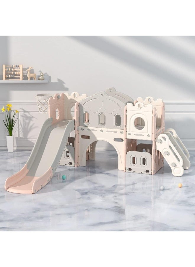 Rainbow Toys Kids Play House Baby Playroom Playground Equipment Plastic Slides with Basketball hoop for Children Sliding Toys, Kid Playing House with Climbing Frame, Bridge, Slide and Basketball hoop - Image 4