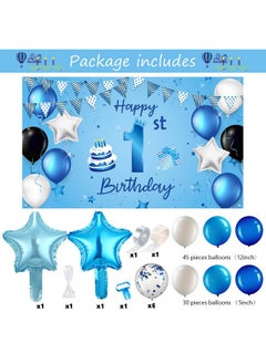 Breling 1St Birthday Decorations First Birthday Boy Backdrop 88 Pcs Blue Baby Boy First Birthday Party Supplies With Banner Foil Star Balloons Set For 1St Birthday Baby Shower Party Decorations Supplies  - Image 3
