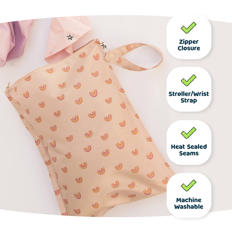تايني توينكل Mess-proof Wet Bags 2 Pack Waterproof and Washable Bag for Travel storage, Stroller, Daycare, Baby Diapers, Yoga, Beach, Pool, Wet Toddler Swimsuits (Black, Green Checkers) - Image 5