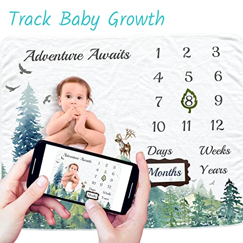 Vlokup Baby Monthly Milestone Blanket for Boys & Girls, Baby Month Blanket, Soft Flannel Photography Background Prop Blankets, Mountain… - Image 4