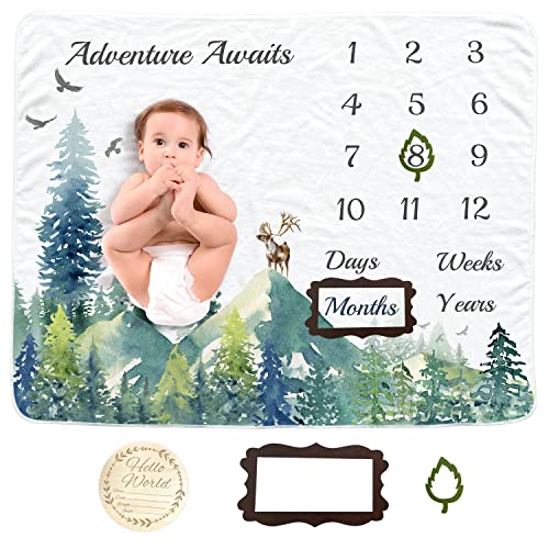 Vlokup Baby Monthly Milestone Blanket for Boys & Girls, Baby Month Blanket, Soft Flannel Photography Background Prop Blankets, Mountain… - Image 2