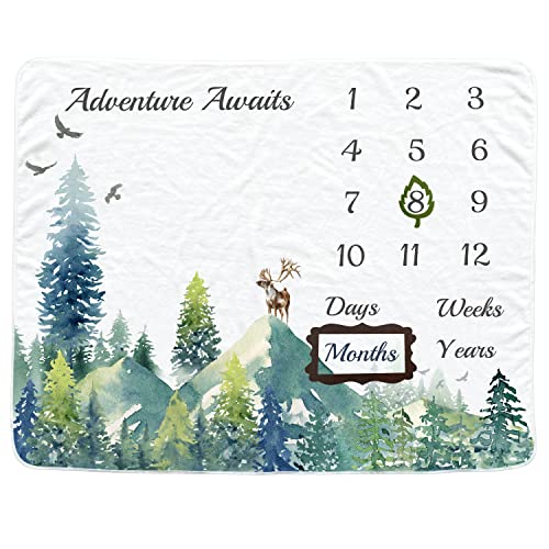 Vlokup Baby Monthly Milestone Blanket for Boys & Girls, Baby Month Blanket, Soft Flannel Photography Background Prop Blankets, Mountain… - Image 1