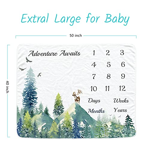 Vlokup Baby Monthly Milestone Blanket for Boys & Girls, Baby Month Blanket, Soft Flannel Photography Background Prop Blankets, Mountain… - Image 3