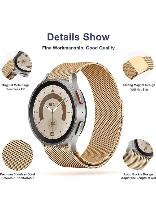 S-Color Metal Strap Compatible with Samsung Galaxy Watch 5 Pro 45mm Watch 5 40/44mm Stainless Steel Mesh Loop Replacement Strap with Magnetic Clasp for Women and Men Rose Gold  - Image 2