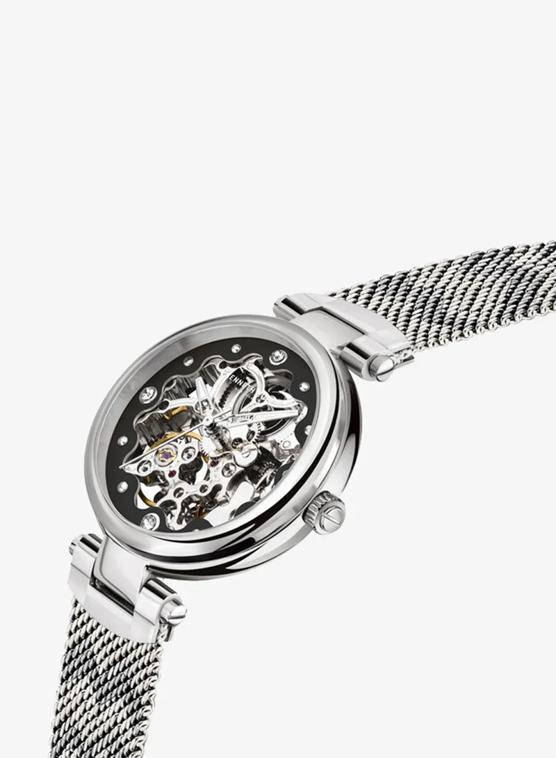 Kenneth Cole New York Black Dial and Silver Stainless Steel Bracelet Automatic Watch for Women 34mm