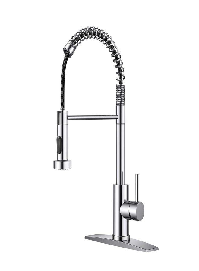 Yopple Stainless Steel Kitchen Sink Faucet, Pull-Down Sprayer, Single Handle Spring Kitchen Tap, 360° Swivel Brushed Nickel & Chrome Finish, 1 or 3 Hole Installation - Image 1