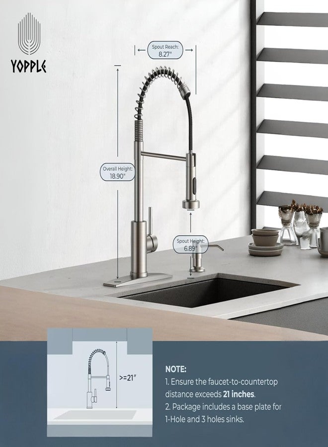 Yopple Stainless Steel Kitchen Sink Faucet, Pull-Down Sprayer, Single Handle Spring Kitchen Tap, 360° Swivel Brushed Nickel & Chrome Finish, 1 or 3 Hole Installation - Image 5