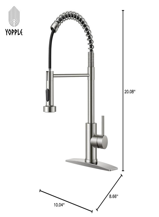 Yopple Stainless Steel Kitchen Sink Faucet, Pull-Down Sprayer, Single Handle Spring Kitchen Tap, 360° Swivel Brushed Nickel & Chrome Finish, 1 or 3 Hole Installation - Image 4