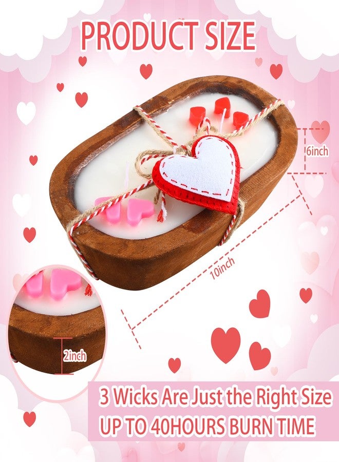 Siifert Valentine's Day Wooden Dough Bowl Candle Red Pink Hearts Candle 3 Wicks Scented with 100% Soy Wax, Holiday Decorations, Romantic Room Decor - Image 2
