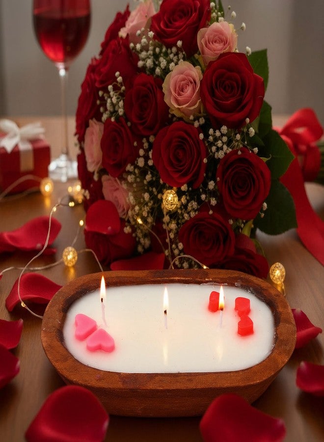 Siifert Valentine's Day Wooden Dough Bowl Candle Red Pink Hearts Candle 3 Wicks Scented with 100% Soy Wax, Holiday Decorations, Romantic Room Decor - Image 5