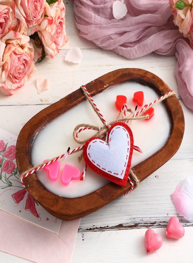 Siifert Valentine's Day Wooden Dough Bowl Candle Red Pink Hearts Candle 3 Wicks Scented with 100% Soy Wax, Holiday Decorations, Romantic Room Decor - Image 4