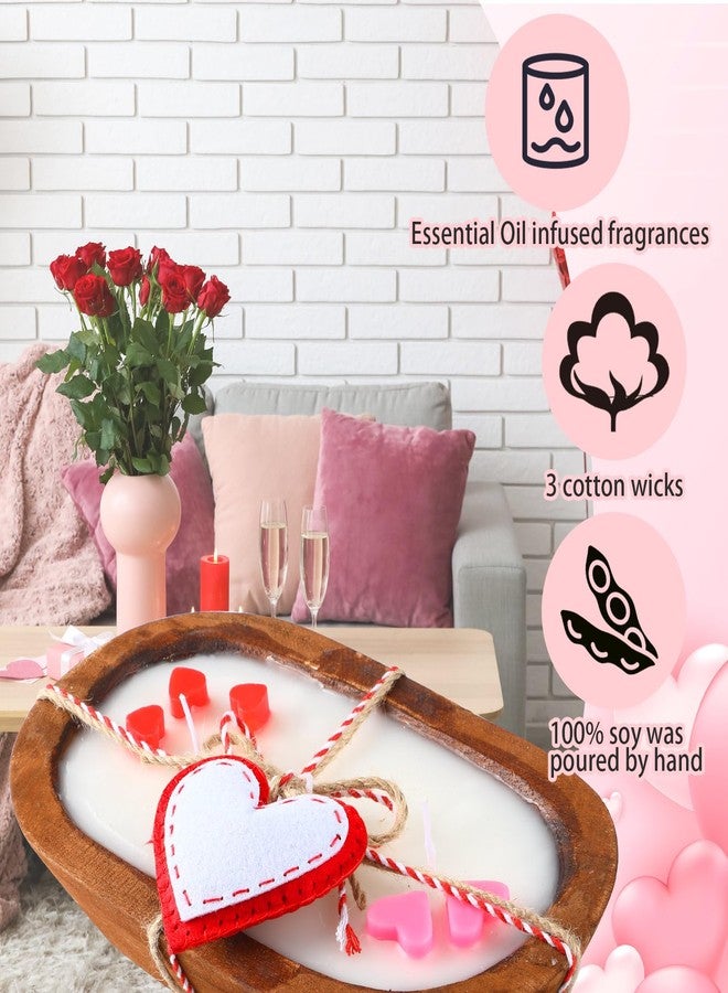 Siifert Valentine's Day Wooden Dough Bowl Candle Red Pink Hearts Candle 3 Wicks Scented with 100% Soy Wax, Holiday Decorations, Romantic Room Decor - Image 3