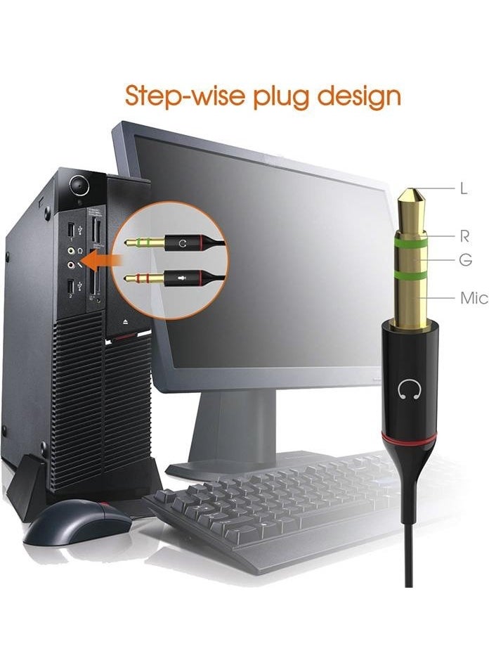 PrimeX Plus - PX-8005 Single Input Headphone to Computer Connection, Headphone and Microphone Splitter, 1 Female 2 Male 3.5mm Jack Microphone Headphone Splitter, Converter - Image 1
