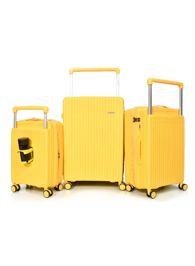 MORANO 3-Piece Polypropylene Luggage Set – Shatter-Resistant Hard Shell Suitcases (28”/24”/20”) – Yellow - Image 2