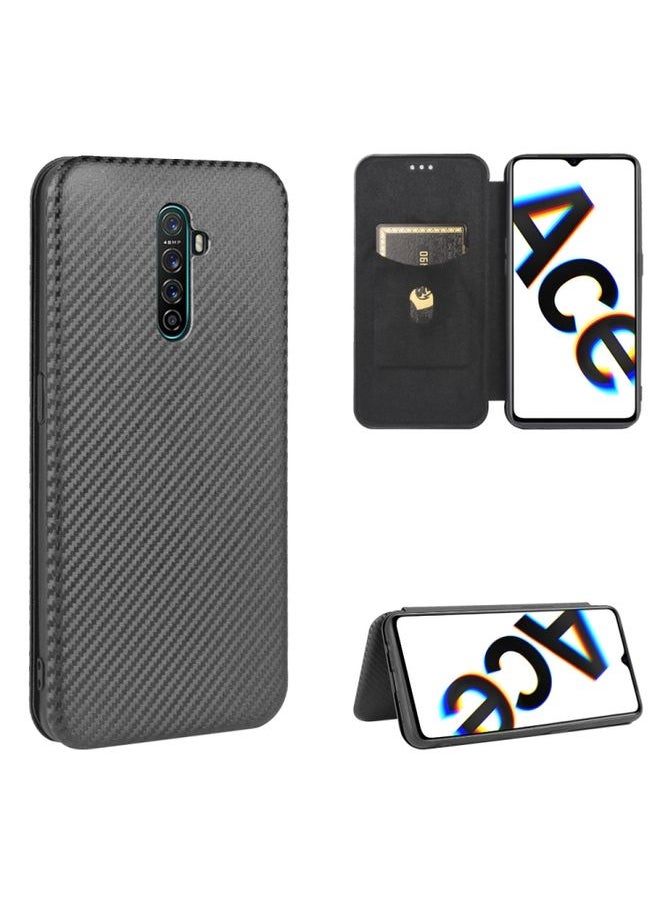 HuHa - Case Cover For OPPO Rnoe Ace Carbon Fiber Texture Horizontal Flip TPU + PC + PU Leather Case with Card Slot Black - Image 1