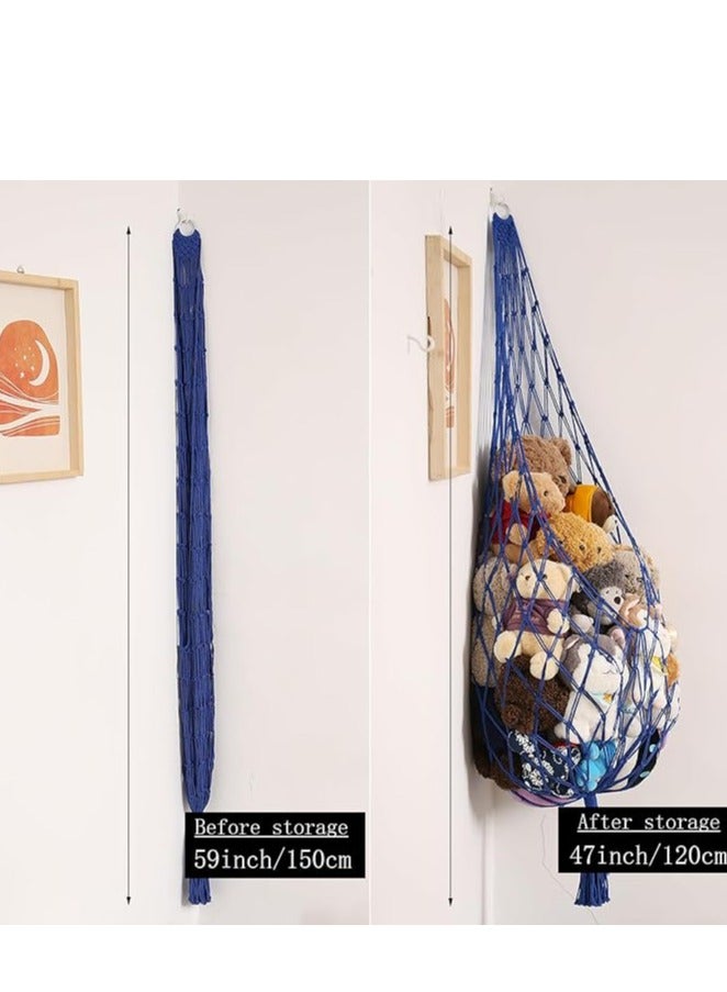 انتيكيانو شبكة أرجوحة زاوية معلقة لتخزين ألعاب الحيوانات المحشوةشبكة أرجوحة زاوية معلقة لتخزين ألعاب الحيوانات المحشوة (دُمى المحشوة)، حامل ألعاب قطيفة بتصميم مكرمية، شبكة معلقة على الحائط لديكور غرفة الأطفال وتنظيم غرفة اللعب من امديرمي - لون أزرق - Image 3