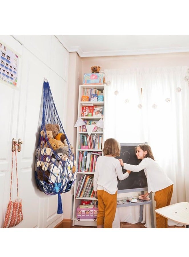 انتيكيانو شبكة أرجوحة زاوية معلقة لتخزين ألعاب الحيوانات المحشوةشبكة أرجوحة زاوية معلقة لتخزين ألعاب الحيوانات المحشوة (دُمى المحشوة)، حامل ألعاب قطيفة بتصميم مكرمية، شبكة معلقة على الحائط لديكور غرفة الأطفال وتنظيم غرفة اللعب من امديرمي - لون أزرق - Image 2