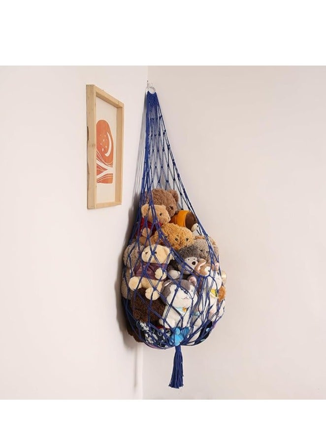 انتيكيانو شبكة أرجوحة زاوية معلقة لتخزين ألعاب الحيوانات المحشوةشبكة أرجوحة زاوية معلقة لتخزين ألعاب الحيوانات المحشوة (دُمى المحشوة)، حامل ألعاب قطيفة بتصميم مكرمية، شبكة معلقة على الحائط لديكور غرفة الأطفال وتنظيم غرفة اللعب من امديرمي - لون أزرق - Image 1