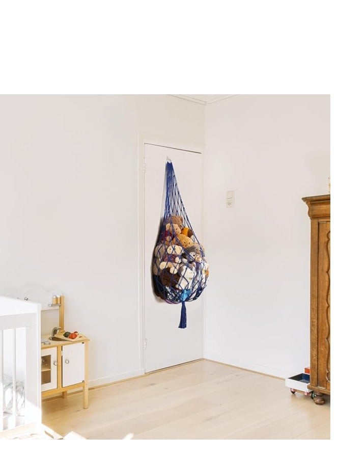 انتيكيانو شبكة أرجوحة زاوية معلقة لتخزين ألعاب الحيوانات المحشوةشبكة أرجوحة زاوية معلقة لتخزين ألعاب الحيوانات المحشوة (دُمى المحشوة)، حامل ألعاب قطيفة بتصميم مكرمية، شبكة معلقة على الحائط لديكور غرفة الأطفال وتنظيم غرفة اللعب من امديرمي - لون أزرق - Image 4