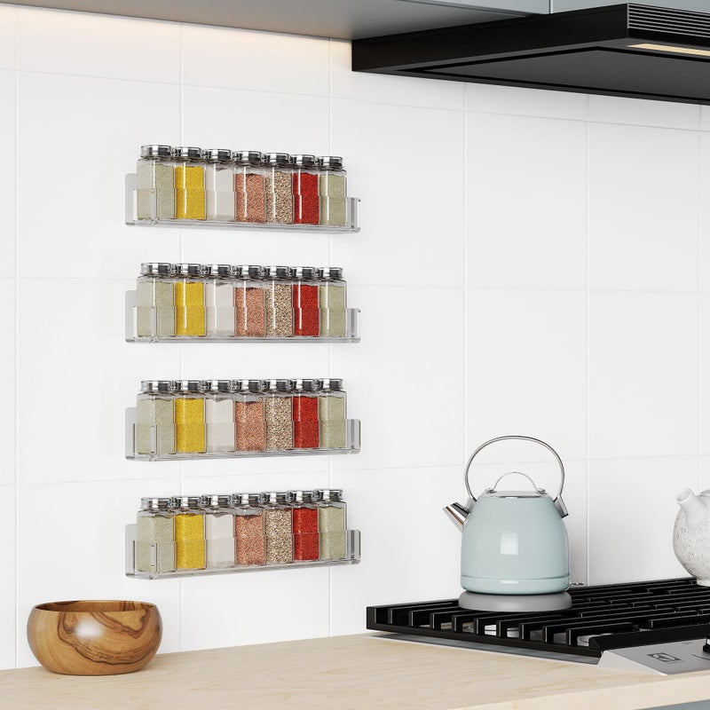 Genaric Nieifi Wall Mounted Spice Rack,Acrylic Spice Rack Organizer, Hanging Seasoning Rack Shelf Organizer Clear Wall Mounted Spice Rack Condiment Organizer