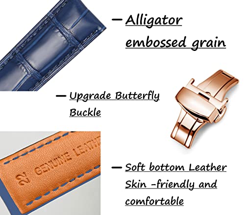MORANO Moran Quick Release Leather Watch Bands Deployment Butterfly Buckle 18mm 20mm 22mm 24mm Blue Black Brown Calfskin Replacement Watch Strap for Men & Women - Image 5