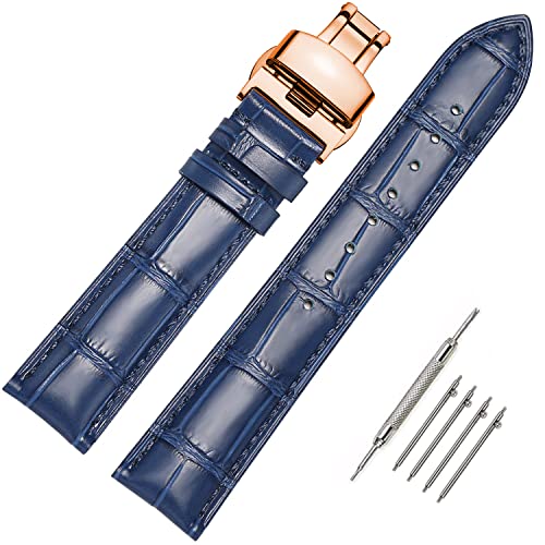 MORANO Moran Quick Release Leather Watch Bands Deployment Butterfly Buckle 18mm 20mm 22mm 24mm Blue Black Brown Calfskin Replacement Watch Strap for Men & Women - Image 1