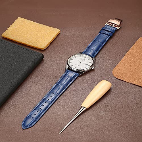 MORANO Moran Quick Release Leather Watch Bands Deployment Butterfly Buckle 18mm 20mm 22mm 24mm Blue Black Brown Calfskin Replacement Watch Strap for Men & Women - Image 2