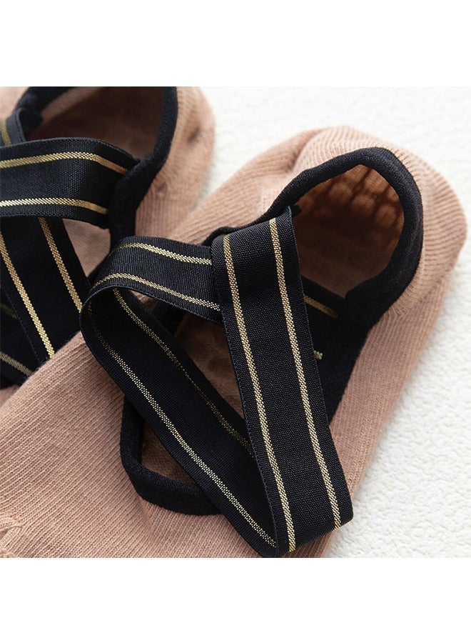 Generic Yoga Socks and Gloves Set, Thin Breathable Cross Strap Non Slip Grips Socks, Open toe Socks and Gloves for Pilates Barre Ballet Dance Barefoot Workout (Brown) - Image 5