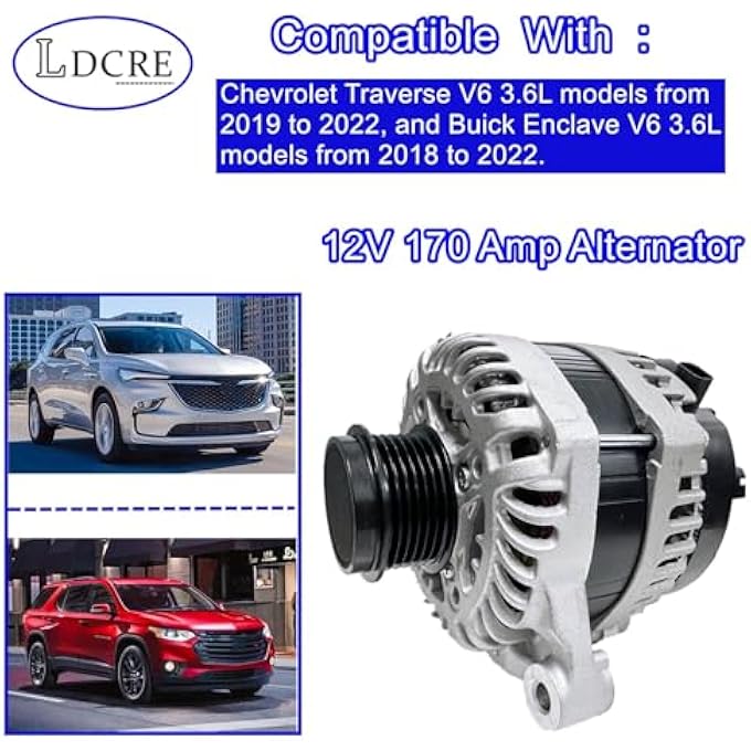 LDCRE 12V 170 Amp Alternator 13506432 Compatible with Chevrolet Traverse 2019-2022 V6 3.6L and Buick Enclave 2018-2022 V6 3.6L OEM Replacement - Image 4