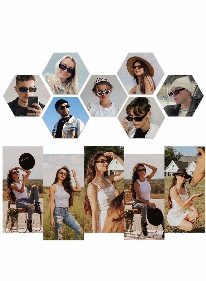 Retro Rectangle Sunglass Women and Men Vintage Small Square Sun Glasses Protection Glasse Driving 90’s Fashion Narrow Frame UV400(1Black 1Yellow) - Image 3