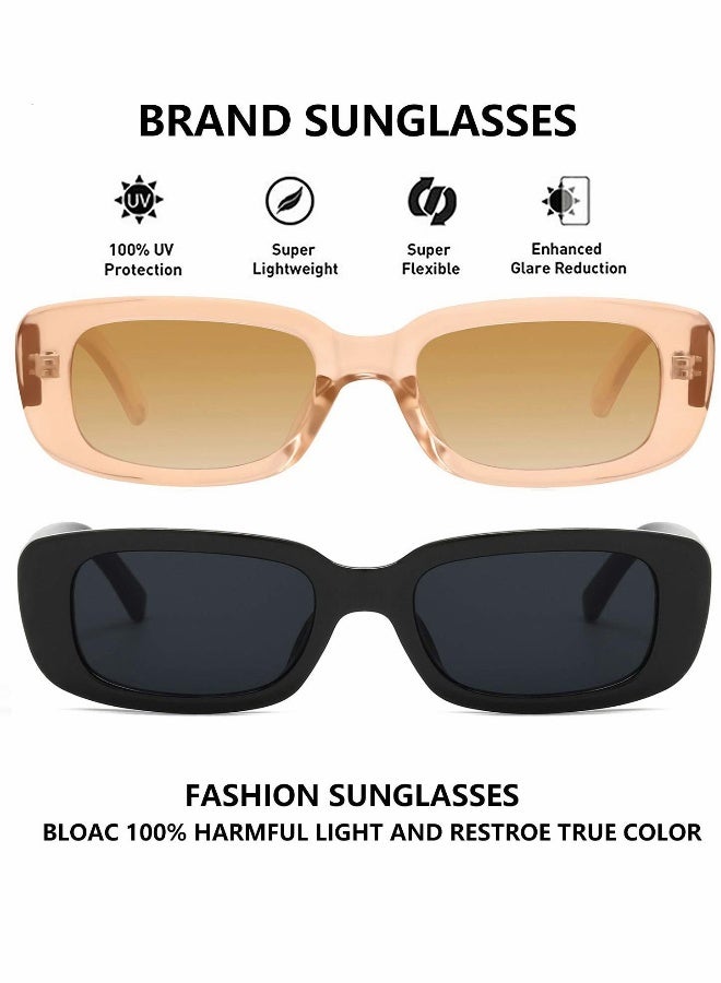 Retro Rectangle Sunglass Women and Men Vintage Small Square Sun Glasses Protection Glasse Driving 90’s Fashion Narrow Frame UV400(1Black 1Yellow) - Image 1