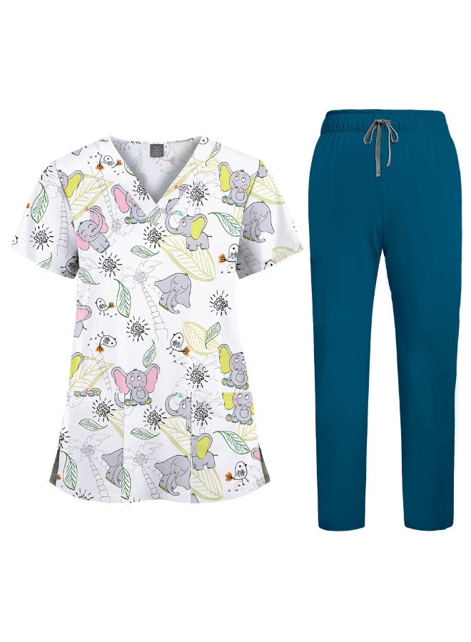 NIBEMINENT Floral Print Nursing Scrubs Tops Hospital Scrubs Uniforms Short Sleeve Hospital Uniforms Women Nursing Scrubs - Image 1