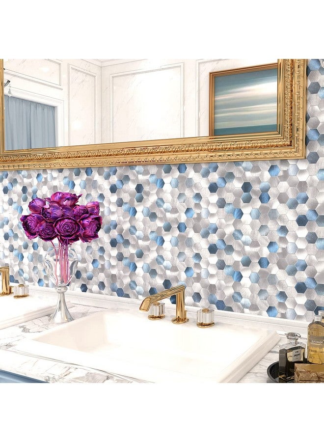 Benice BeNice Peel and Stick Backsplash for Kitchen Hexagon Tiles,Adhesive Backsplash for Kitchen Adhesive Wall Tiles Peel and Stick Metal Tile 3D Tile Stickers 10pcs Blue  - Image 4