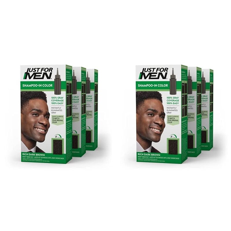 Just for MenShampooIn Color Mens Hair Dye with Vitamin E for Stronger Hair  Rich Dark Brown H48 Pack of 2