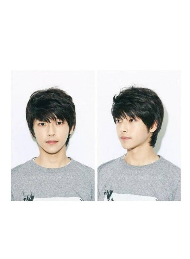 كيو شعر مستعار للرجال موجات سوداء قصيرة على نمط منفوش طبقة زي كوزبلاي هالووين شعر مستعار ذكر - Image 3